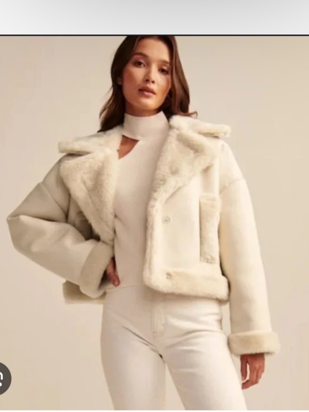 Abercrombie & Fitch Cream Faux Shearling Cropped Jacket